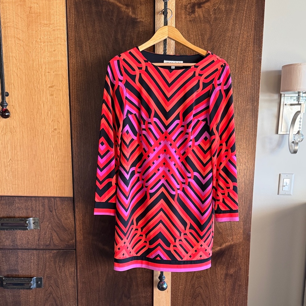 Trina Turk orange, purple  and Black Geometric Dress. Size 4